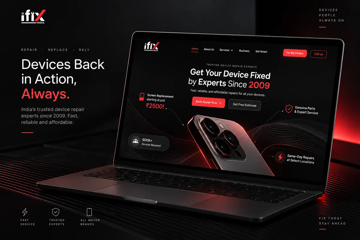 iFix India device repair website on a laptop