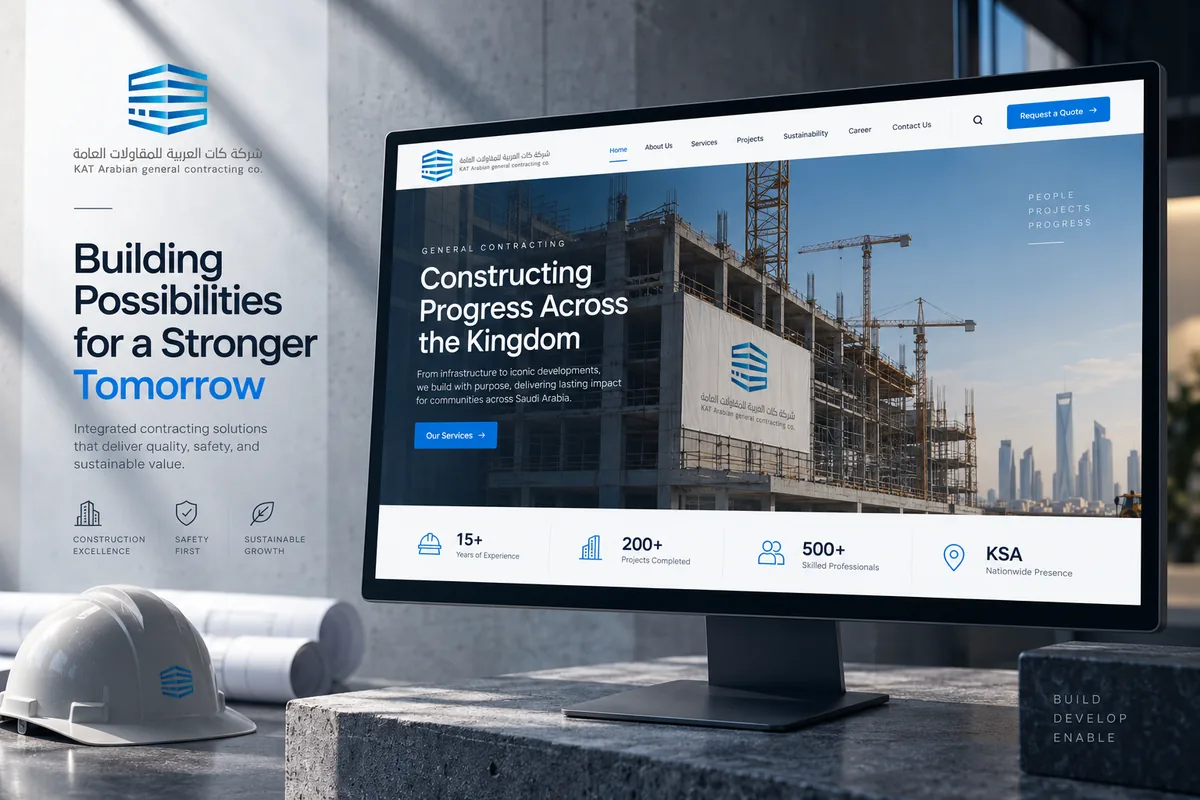KAT Arabian General Contracting website shown on a monitor